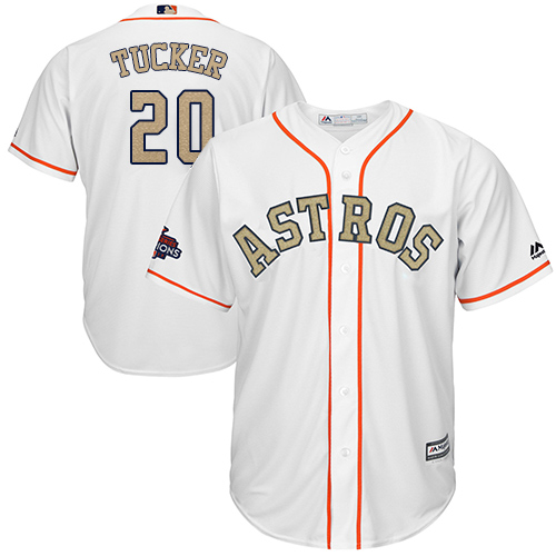 Astros #20 Preston Tucker White 2018 Gold Program Cool Base Stitched Youth MLB Jersey - Click Image to Close